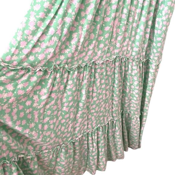 Who What Wear Green Floral Midi Puff Elbow Sleeve Dress in Size Large - Picture 12 of 14